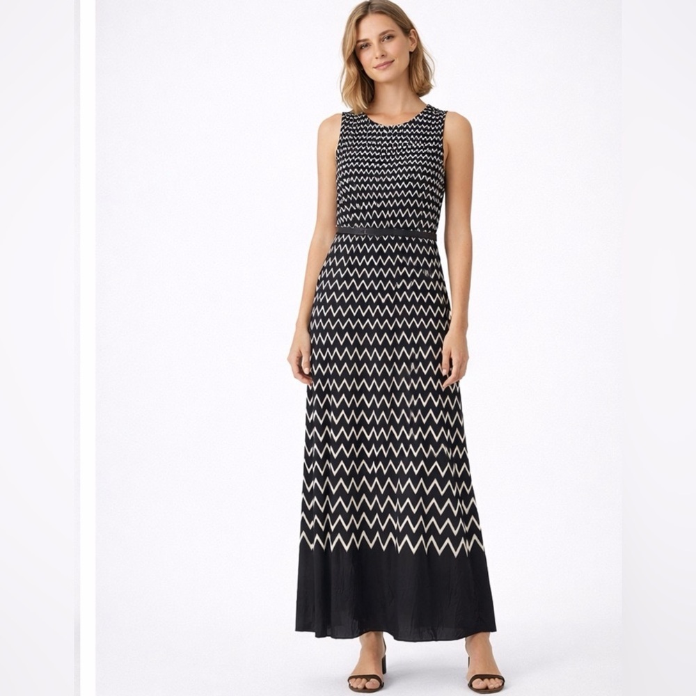 Navy White Stretch Maxi Dress Beach Casual Size M / L